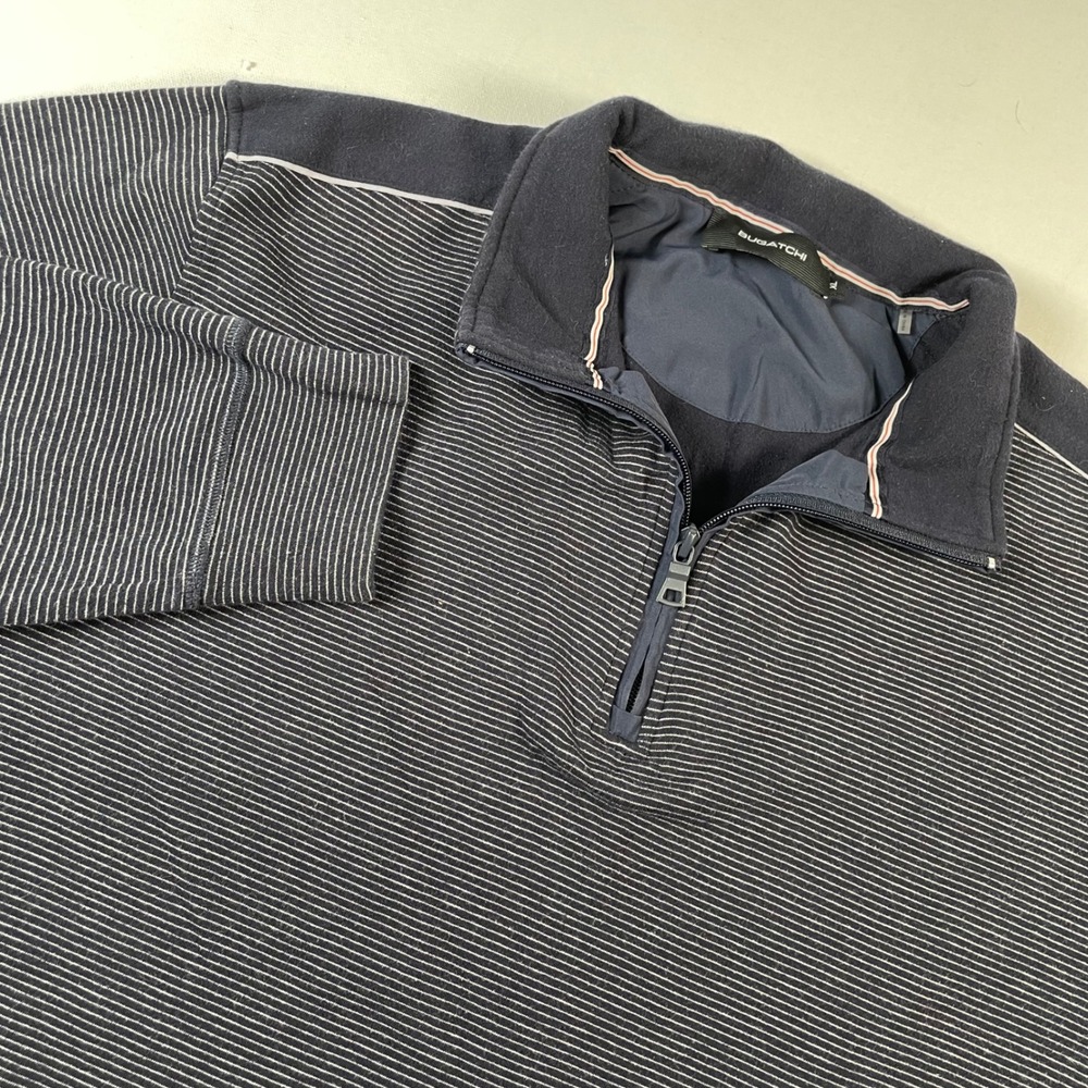 Bugatchi XL Mens 1/4 Zip Pullover Long Sleeve‎ Blue Striped Casual Sweater